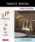 Linden Collection bath hardware including champagne bronze faucet and fixtures near sink.