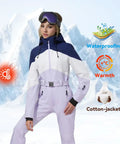 Women One Piece Ski Suit For Snowboarding And Snowmobiling, Waterproof And Windproof Jumpsuit With Thermal Insulation, Purple