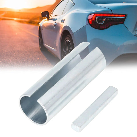Built Tough Stainless Steel Crankshaft Shaft Sleeve Adapter Kit Adapting One Inch To One Eighth With Precision Step Key shown with a car in background.