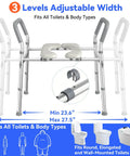Ultra Comfy Raised Toilet Seat With Extra Wide Safety Handles Adjustable Height And Width For Seniors Fsa Hsa Eligible Heavy Duty Frame No Wobble with adjustable width features.
