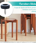 Side view of 24 Pack Screw On Furniture Sliders With Screws Three Quarter Inch Round Teflon Chair Leg Slides For Hardwood Floors Protectors Gray And Black Heavy Duty Glide For Heavy Furniture on stacked wooden chairs