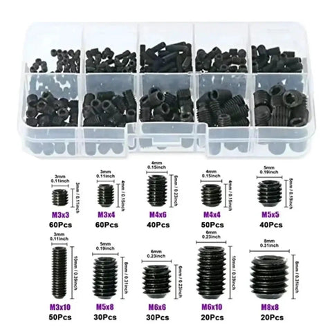 Hex Socket Set Screws Assortment Kit M3 M4 M5 M6 M8 Alloy Steel Cup Point For Furniture 800 Pieces box