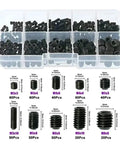 Hex Socket Set Screws Assortment Kit Alloy Steel Cup Point M3 M4 M5 M6 M8 in divided storage case, 800 pieces