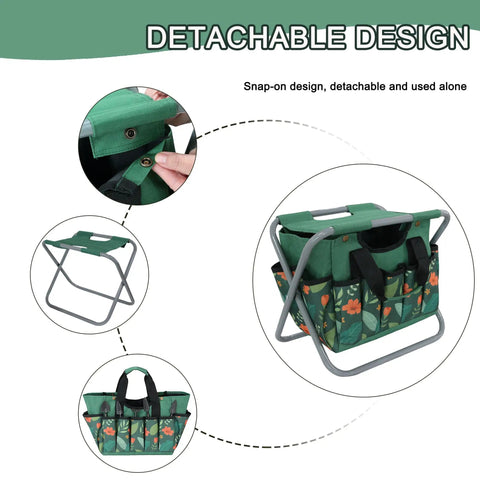 Foldable Gardening Stool With Detachable Storage Tote For Gardening Camping And Fishing Tools Organizer Portable Garden Chair