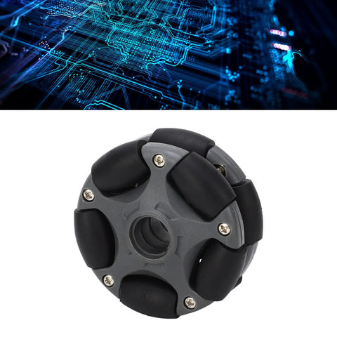 58mm omnidirectional wheel for robots, black and grey design, ideal for robotics and RC projects, featuring 360-degree rotation.