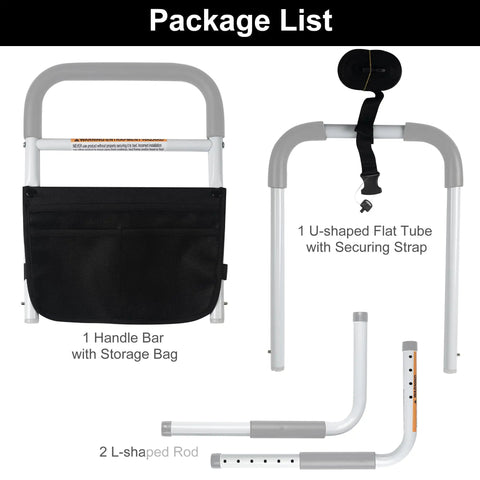 Bed Assist Rail For Seniors, Adjustable With Foam Padded Handle, Non Slip Under Mattress Base, Fixing Strap, Storage Bag components