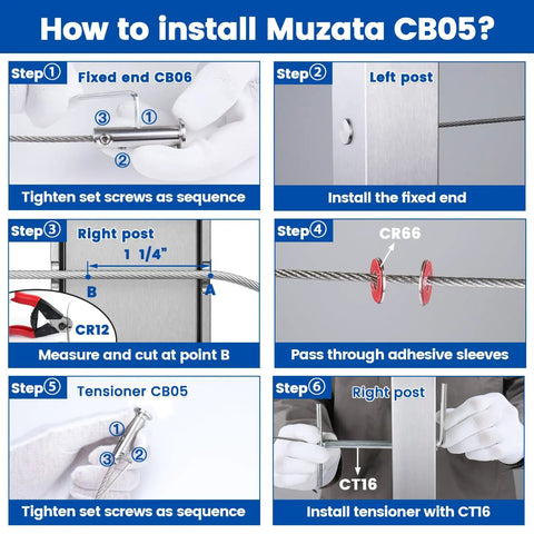 Installation guide for 20 Pack One Eighth Inch Swageless Invisible Cable Railing Kit No Crimp Needed Easy Install With Swageless Fittings Tensioners Hidden For 2x2 Metal Posts Stainless Steel 316 Deck Cable Railing System CB04.