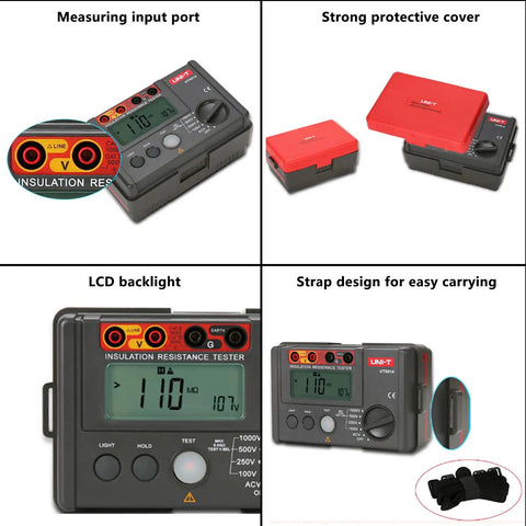 Insulation Resistance Megohmmeter 1000V Tester With 0-5 Gohm Range And Backlit 2000 Count LCD, Measures Up To 1000 Mohm At 750V, High Voltage Electrical Tester Compatible With Standard Banana Leads