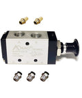 Five Way Two Position Hand Lever Pneumatic Valve Three Eighths Inch NPT Air Control Push Pull Lever Operated Valve, model 4R310 08
