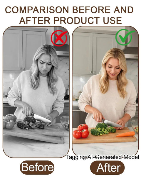 Comparison of cutting board stability before and after using 24 Pack Clear Silicone Rubber Feet For Cutting Boards And Kitchen Dishes No Slip Self Adhesive Pads For Solid Grips And Scratch Protection On Surfaces
