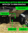 Trail Ready Heavy Duty Shackle Hitch Receiver for Two Inch Hitches, Best Tow Recovery Gear for Trucks and Jeeps, durable gray finish.