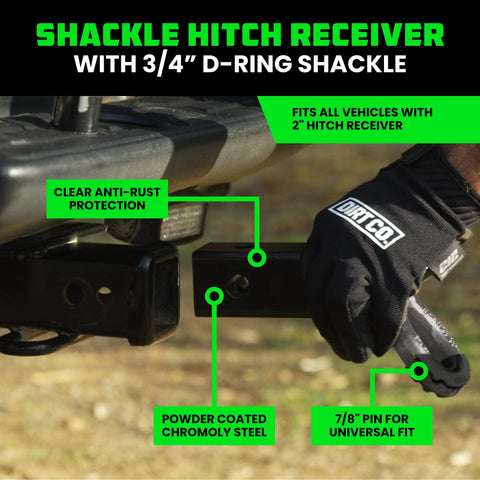 Trail Ready Heavy Duty Shackle Hitch Receiver for Two Inch Hitches, Best Tow Recovery Gear for Trucks and Jeeps, durable gray finish.
