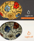 Tiffany Style 3 Light Ceiling Light 16 Inch Stained Glass Flush Mount Handmade Eye Catching Jewel Tone Fixture For Dining Room