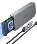 No Sweat 40Gbps M2 NVMe SSD Enclosure Rock Solid Aluminum Housing with cooling fan and cables for Thunderbolt 4 USB4 connection.