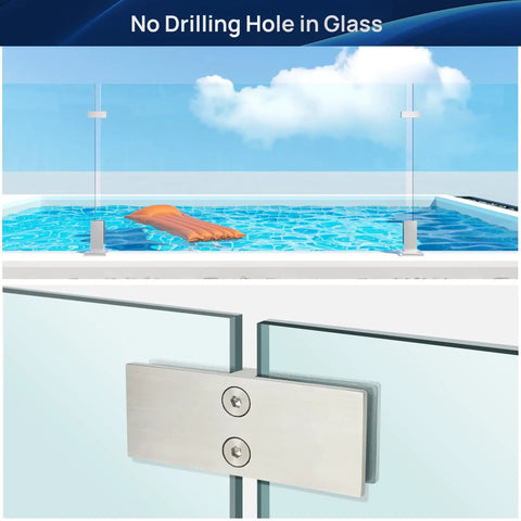 Glass To Glass Clamp Set Stainless Steel 304 Brushed Finish Bracket For Glass Balustrade Railing And Pool Fence Heavy Duty 180 Degree Hold