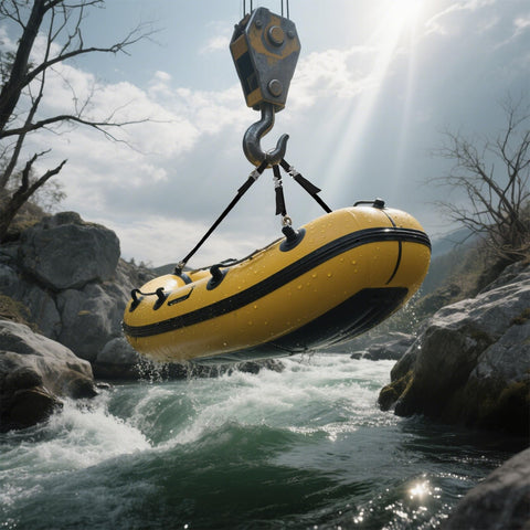Three Leg Universal Dinghy Lift Slings For Inflatable Boats, Adjustable 3 Point Sling With Stainless Steel Hardware in use