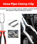 Hose pipe clamp from Pro Grade Hose Clamp Kit With Pliers Set Workhorse 9 In 1 Fuel Line Tool Kit shown in use on engine.