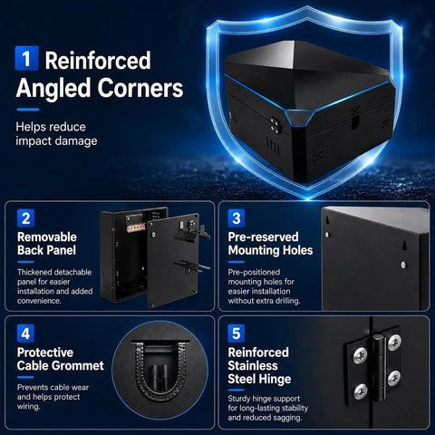 Lockable Outdoor Charger Enclosure Box Built From Heavy Duty Steel With Weatherproof Charging Station Cover For Electric Vehicles features reinforced corners and removable back panel.