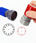 Two Pack Clock And Watch Model Stamps Totally Dope Craft Tool For Kiddos Teaches Time Telling With Quick DIY Layout Perfect For School Projects And Afternoon Activities showing red and blue self-ink stamps with time designs.