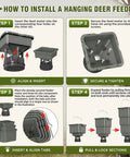 How to install a Five Gallon Hanging Deer Feeder With Programmable Digital Timer showing steps and components for assembly.