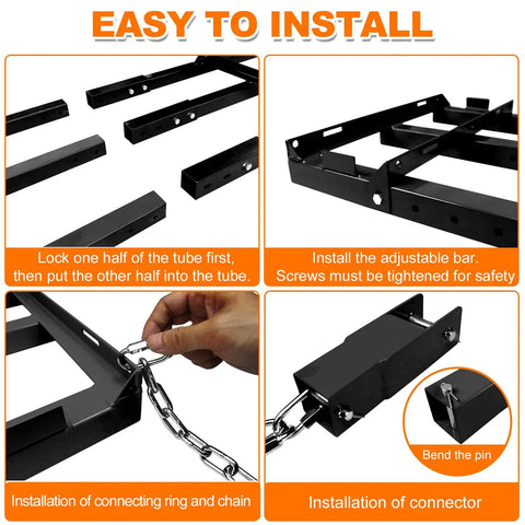 Step-by-step assembly for 8 Ft Drag Harrow Driveway Grader For Gravel Sand Lawn And Soil Heavy Duty Tow Behind Lawn Rake.