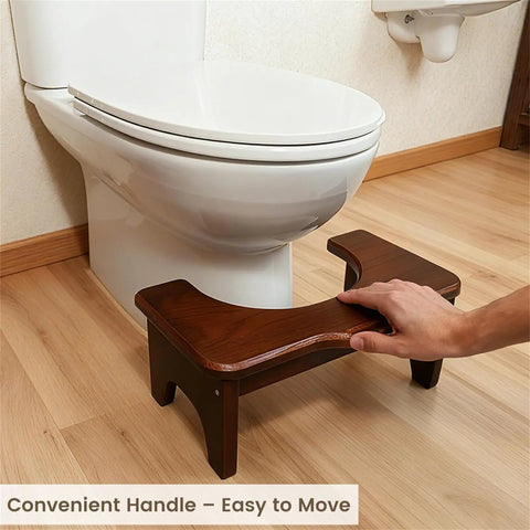 Squatting Toilet Stool From USA Grown Solid Oak, Rugged Wood Bathroom Aid next to toilet, hand moving, supports up to 330 lbs