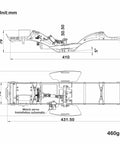 Technical schematic of Gold Rush V2 Carbon Fiber LCG Chassis Kit For Axial SCX10 II Capra 1.9 UTB showing dimensions and design.