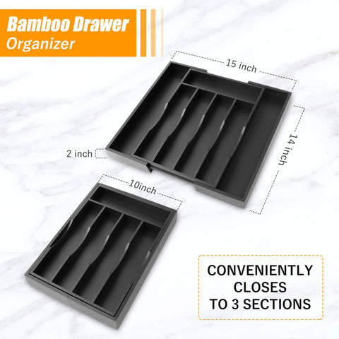 Expandable Bamboo Silverware Organizer For Kitchen Drawers Adjustable Five To Seven Compartment Cutlery Tray Utensil Holder