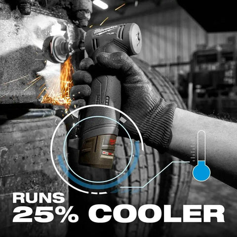 Person using power tool with M12 RedLithium High Output 2.5Ah Battery With RedLink Intelligence Delivers Beefy XC Power in a compact size