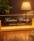 Custom Desk Name Plate With LED Wood Base, Light Up Acrylic Name Plate For Desk And Office Sign, Personalize With Name Or Title