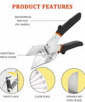 Adjustable Miter Shears For Wood Trim And Molding, 45 To 135 Degree Cutting, DIY Friendly Multi-Angle Cutter For PVC, Plastic, Soft Wood, MDF, Foam, And Round Molds, Includes Three Replacement Blades And A Sharp SK5 High-Carbon Steel Blade, black PVC handle