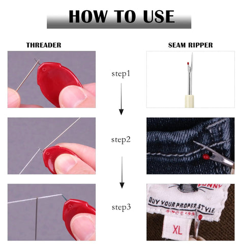How to use Needle Threader Kit For Quick Sewing No Fuss Small Eye Threader Tool For Machine And Hand Sewing instructional image.