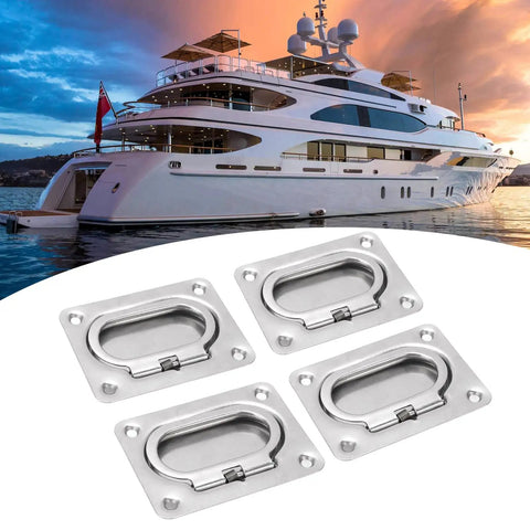 4 Pack 316 Stainless Steel Flush Pull Handles Tough As Nails Premium Marine Grade Recessed Design Smooth Grip No Sweat Installation For Boat Hatches Floor Panels And Woodworking Upgrades