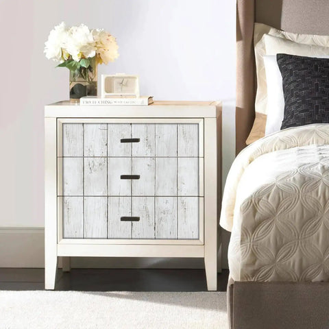 Bedroom nightstand with Shiplap Peel And Stick Wallpaper White Wood Plank Vinyl Wrap For Walls Countertops And Furniture