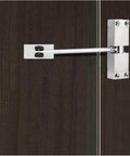 Automatic Door Closer No Brainer Self Closing for 180 Degree Openings Easy Install Adjustable Power Zinc Alloy Body on dark wooden door