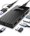 Ultra Fast 1TB Portable SSD With All In One USB C Hub And SD And TF Card Reader Dock For Phones Tablets Computers And More USB 3.2 Up To 1050 MBps Transfer Slick Compact Game Changing Storage next to various connectors and cards