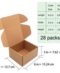 Rock Solid Brown Corrugated Shipping Boxes 6X5X3 Inches Bulk 28 Pack sturdy open mailer box with dimensions shown.