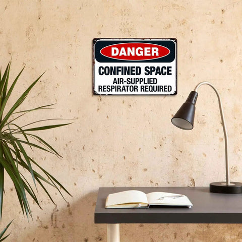 Vintage Danger Confined Space Metal Sign 8x12 Inch Wall Decor For Garage Home Bar Kitchen Office Porch Dope Industrial Vibe Durable Metal Wall Art For Man Caves mounted on wall