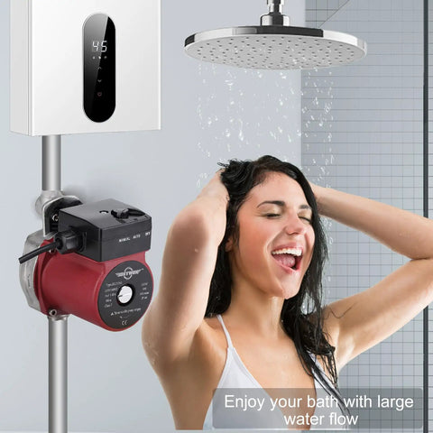 Built Different 110V Automatic Water Booster Pump With 120W Motor and Food Grade Stainless Steel 304 in shower setting, enhancing water flow.