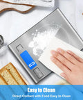 Five Pack Digital Kitchen Scale With 33lb Capacity, Stainless Steel 304, Backlit LCD, Tare Function, Accurate 1g 0.1oz Readings being cleaned.