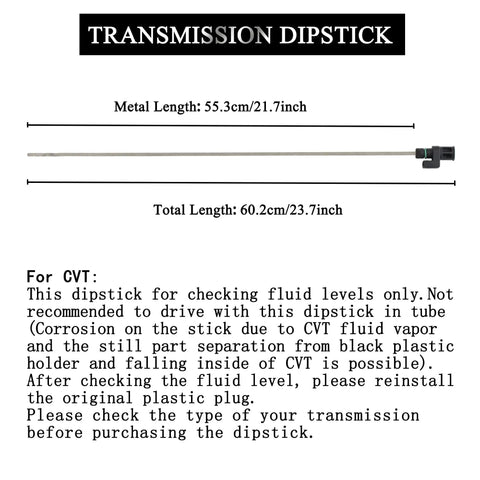 Transmission Dipstick 31086-JA00A Replacement Oil Level Gauge with measurements and usage instructions
