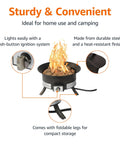 Portable Propane Fire Pit 19 Inch Round For Patio With 55,000 BTU Heat And Ambience Carry Strap Includes Burner Lid Lava Rock