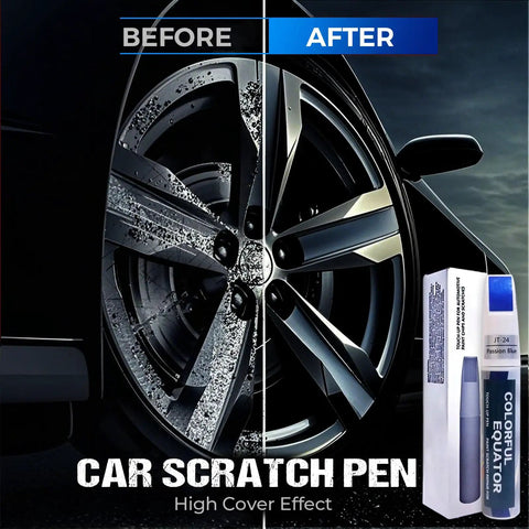 Before and after effect of car tire rim with Scratch Repair Pen For Cars 2 Pack, Easy DIY Car Paint Repair Kit shown.
