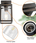 Semi Flush Mount Ceiling Light With Bronze Metal Frame And Clear Glass Shade, Farmhouse Style Fixture Detail View