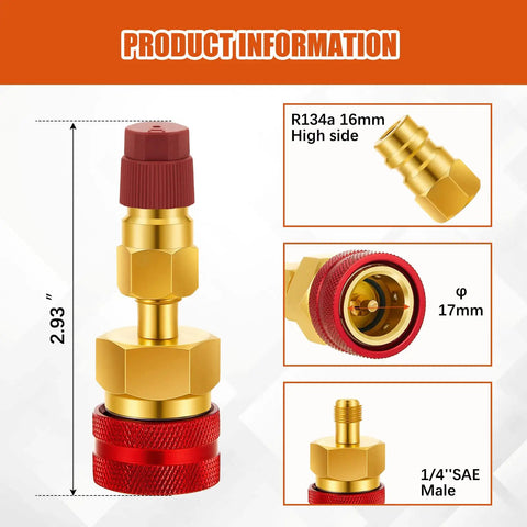 R1234YF To R134A Quick Coupler Kit With Blue Low Side And Red High Side Adapters, close-up of red high side adapter details