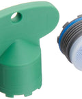 Gray Aerator Kit With Removal Tool For Faucets, shown with green handle and gray aerator, made from durable premium materials.