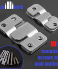 Built Like A Tank French Cleat Picture Hanging Kit With Six Stainless Steel Wall Mount Brackets And Anchors, showing stainless cleat components.