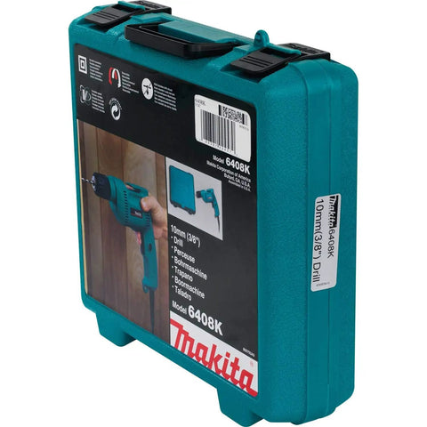 Case for Powerful 4.9 Amp 3/8 Inch Drill With Variable Speed 0-2500 RPM Keyless Chuck Large Trigger Teal Finish Quiet Operation