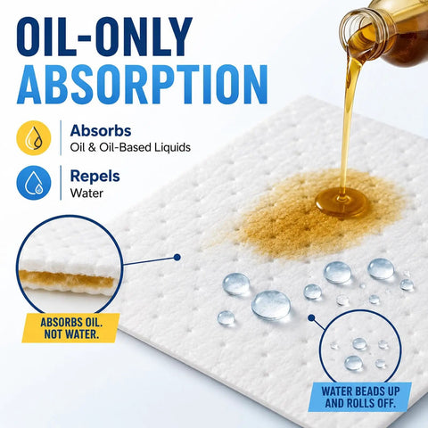 150 Pack Oil Absorbent Pads For Oil Spills And Drips, Polypropylene Oil Only Absorbent Sheets, Water Repellent White Mats