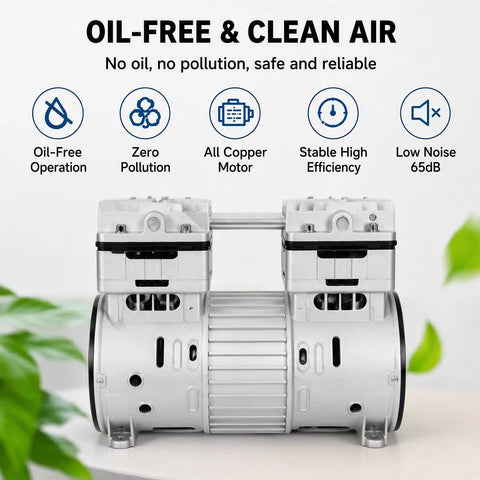 Powerful 800W Oil-Free Air Compressor Pump Head At 110V Featuring All-Copper Motor For Quiet, Zero Pollution Operation And Stable High-Efficiency Performance Perfect For Portable Projects